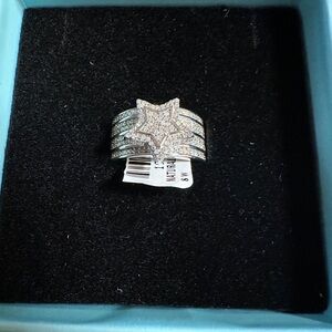 Sterling Silver Star Ring with Diamonds